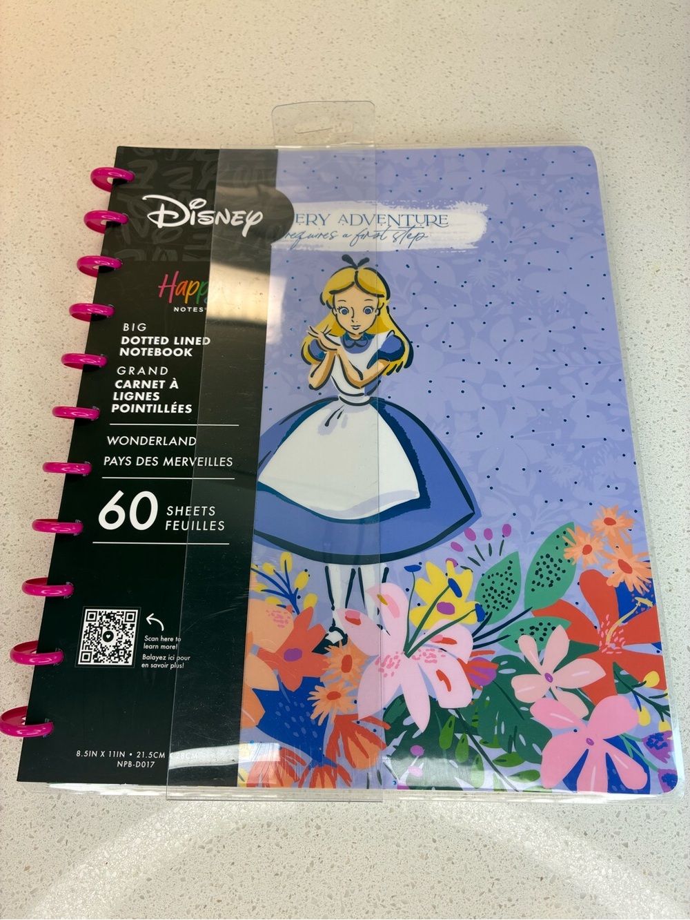 Disney Alice Notebook - Lavender Cover with Multicolor Floral Art